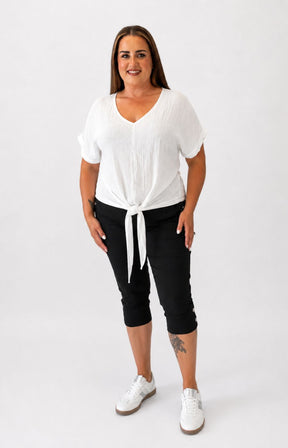 Sydney Crinkle Tie Blouse in White 
