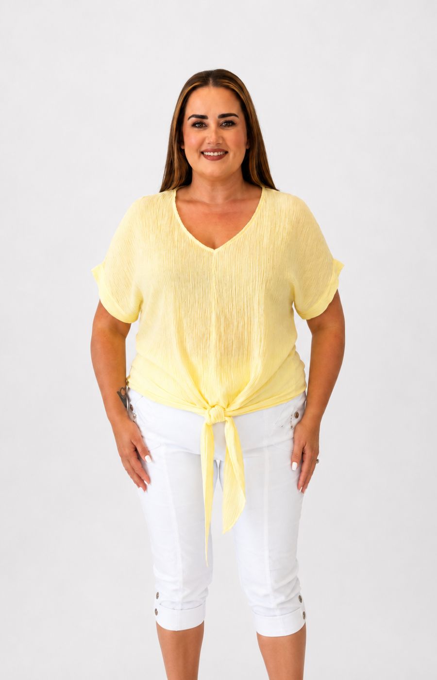 Sydney Crinkle Tie Blouse in Yellow 