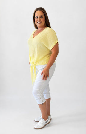 Sydney Crinkle Tie Blouse in Yellow 