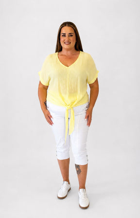 Sydney Crinkle Tie Blouse in Yellow 