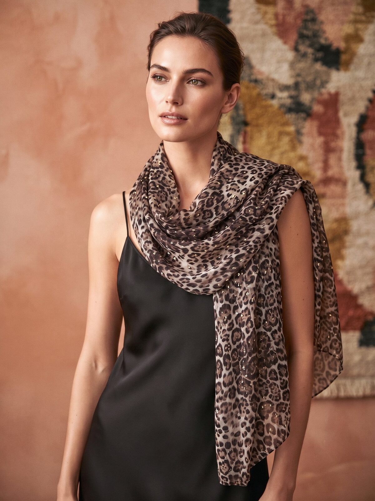 Tanya Scarf in Taupe. This image was created using AI
