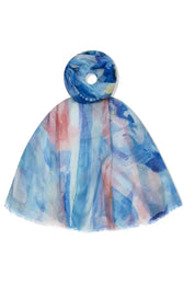 Tulip Scarf in Blue, a blue printed scarf with an abstract design 