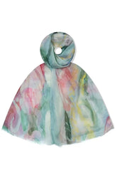 Tulip Scarf in Mint, an abstract print scarf with mint and pastel tones