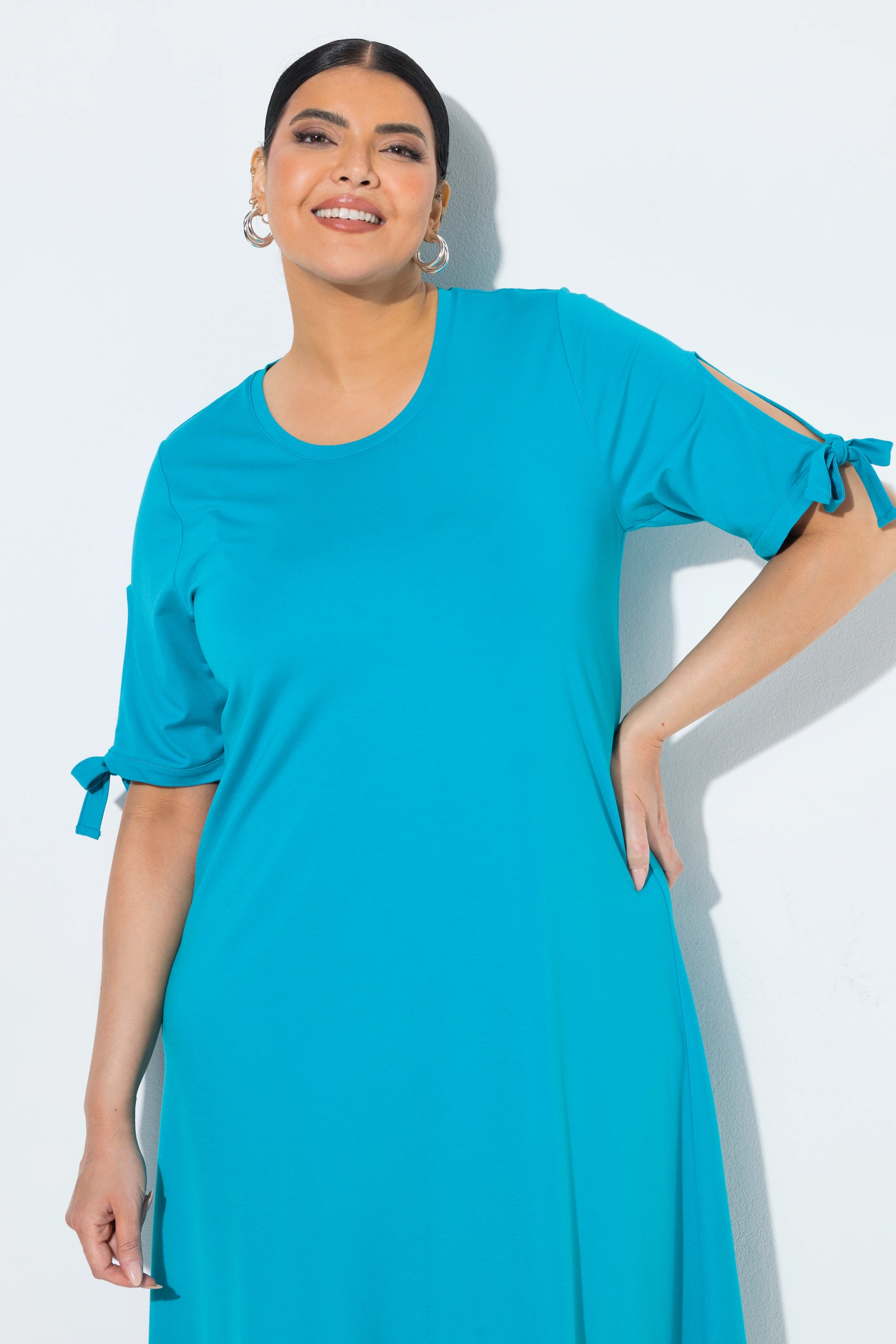 Ulla Popken A-Line Midi Dress in Turquoise 