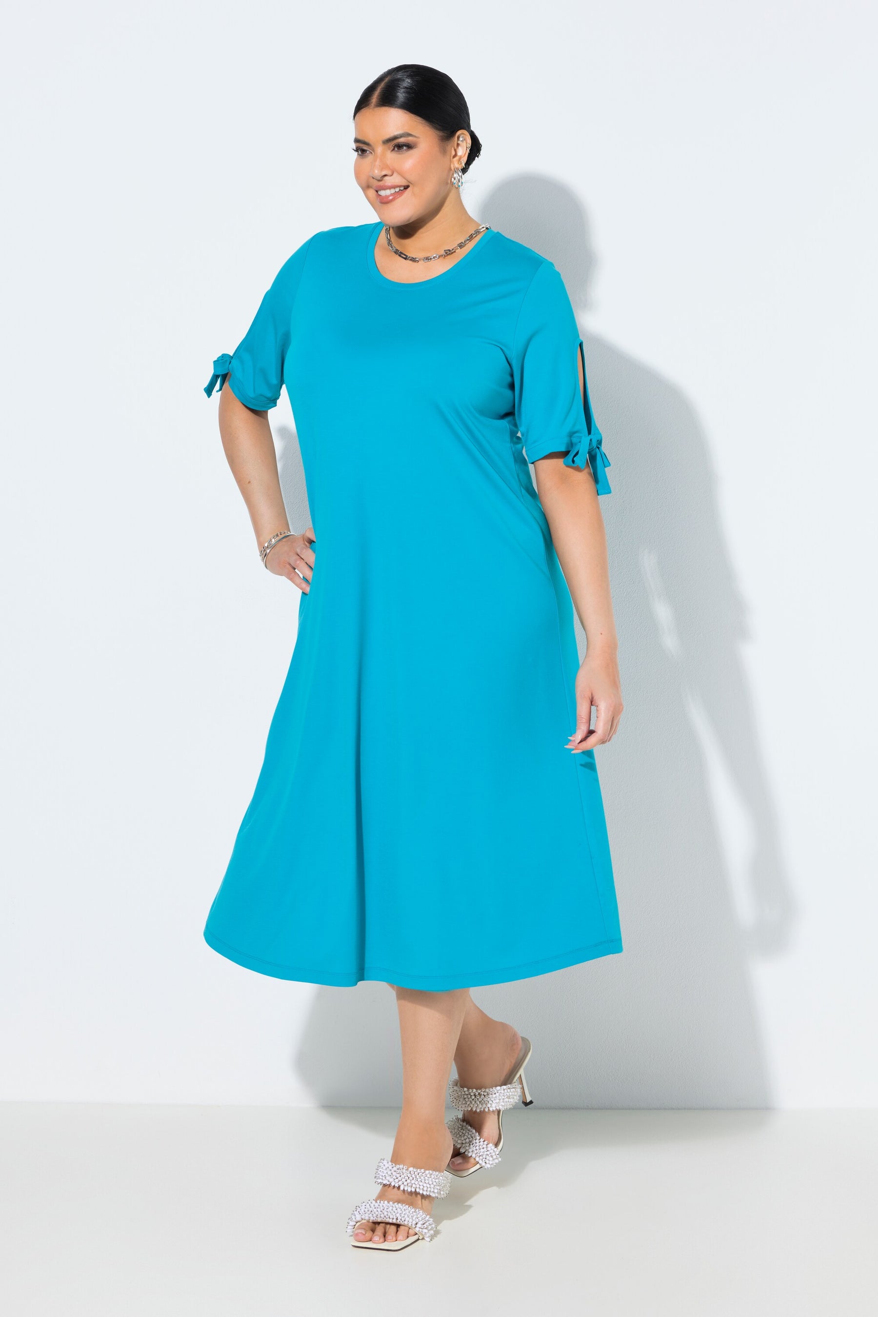 Ulla Popken A-Line Midi Dress in Turquoise 