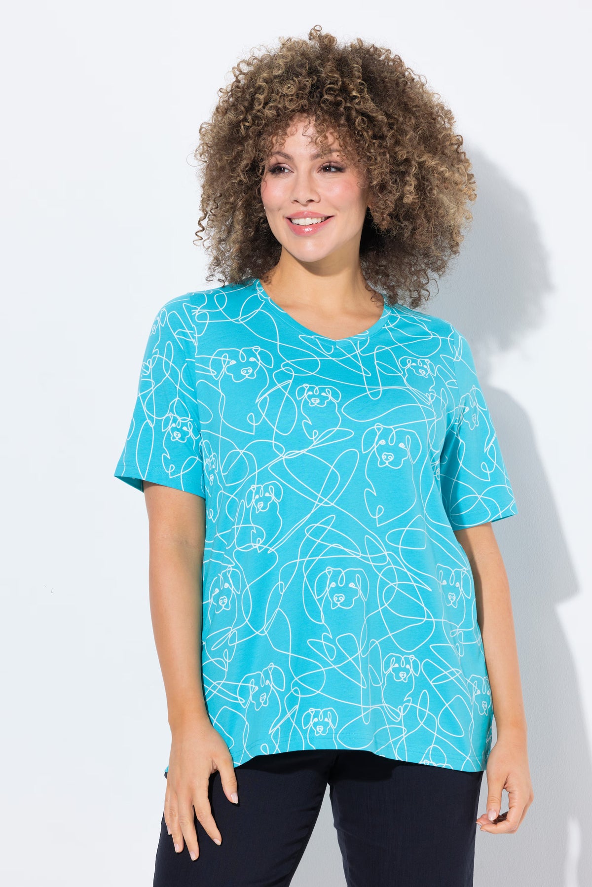 Ulla Popken Abstract Dog T-Shirt in Turquoise