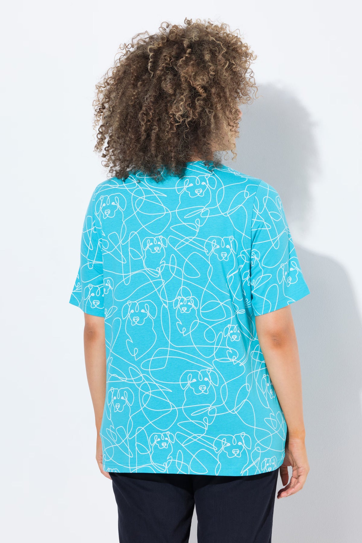 Ulla Popken Abstract Dog T-Shirt in Turquoise