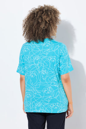Ulla Popken Abstract Dog T-Shirt in Turquoise