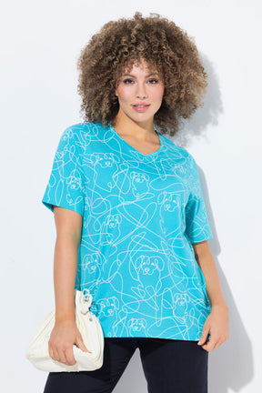 Ulla Popken Abstract Dog T-Shirt in Turquoise