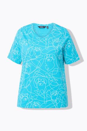 Ulla Popken Abstract Dog T-Shirt in Turquoise