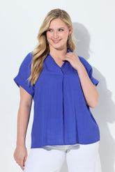 Ulla Popken Back Button Blouse in Blue 