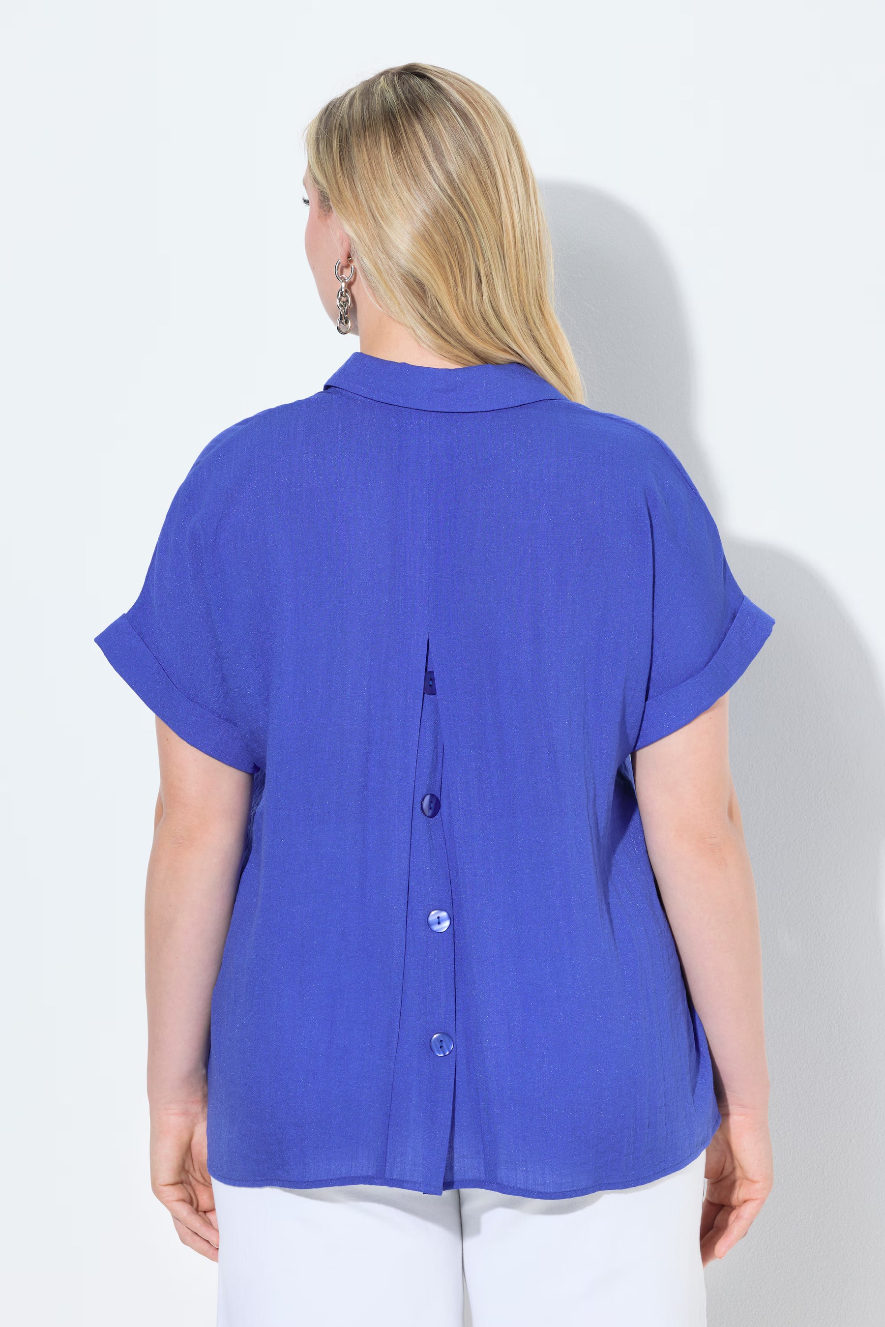 Ulla Popken Back Button Blouse in Blue 