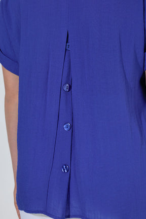 Ulla Popken Back Button Blouse in Blue 