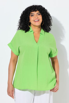 Ulla Popken Back Button Blouse in Green 