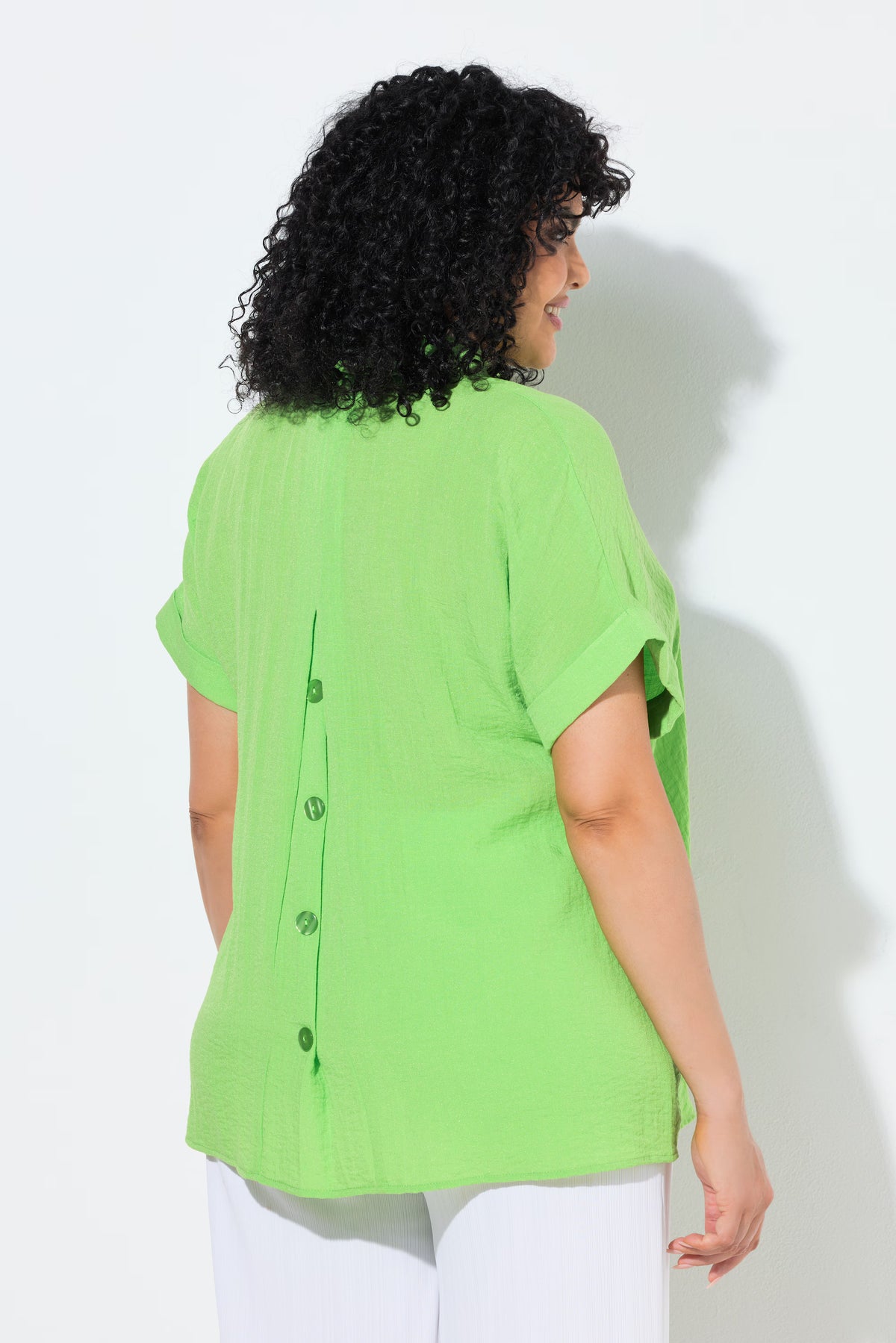Ulla Popken Back Button Blouse in Green 