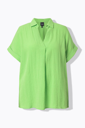 Ulla Popken Back Button Blouse in Green 