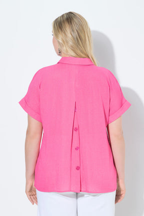 Ulla Popken Back Button Blouse in Pink 