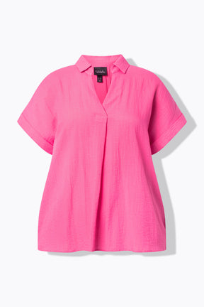 Ulla Popken Back Button Blouse in Pink 