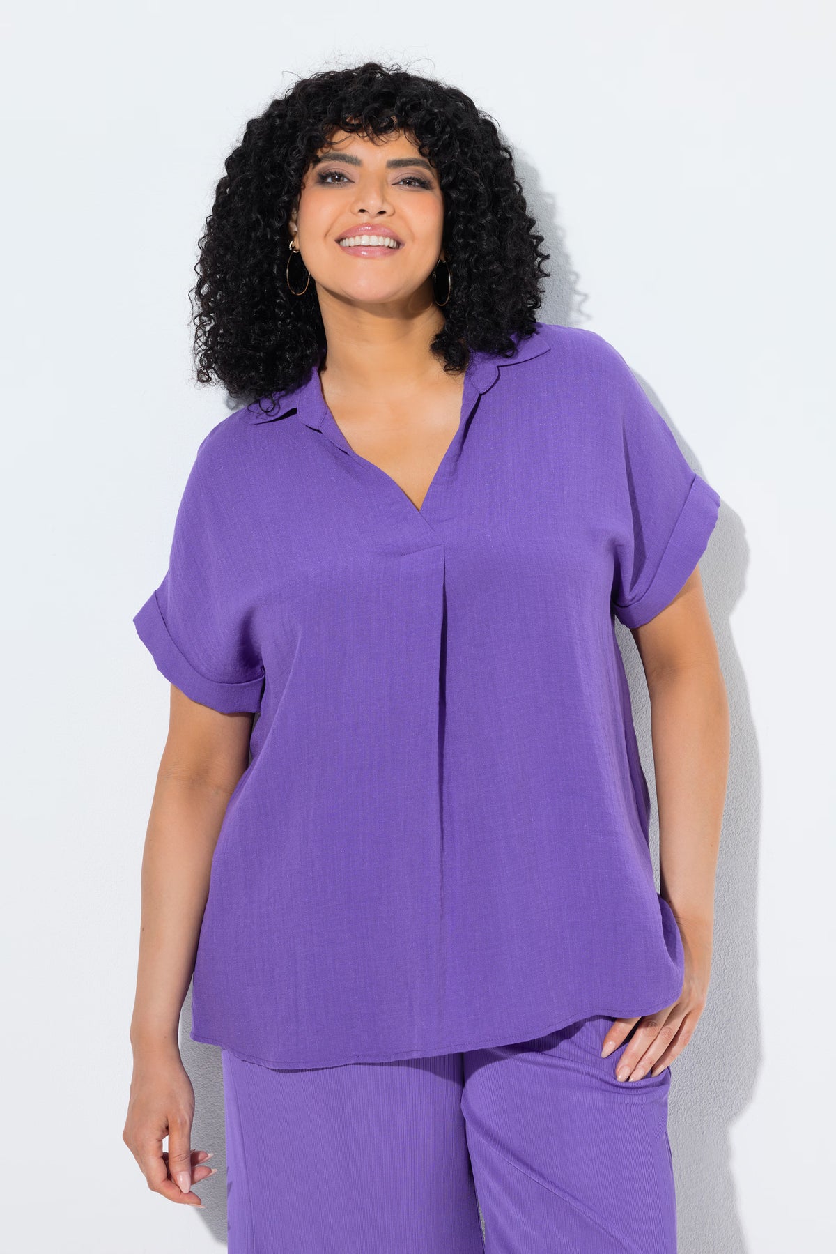 Ulla Popken Back Button Blouse in Purple 