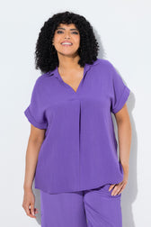 Ulla Popken Back Button Blouse in Purple 