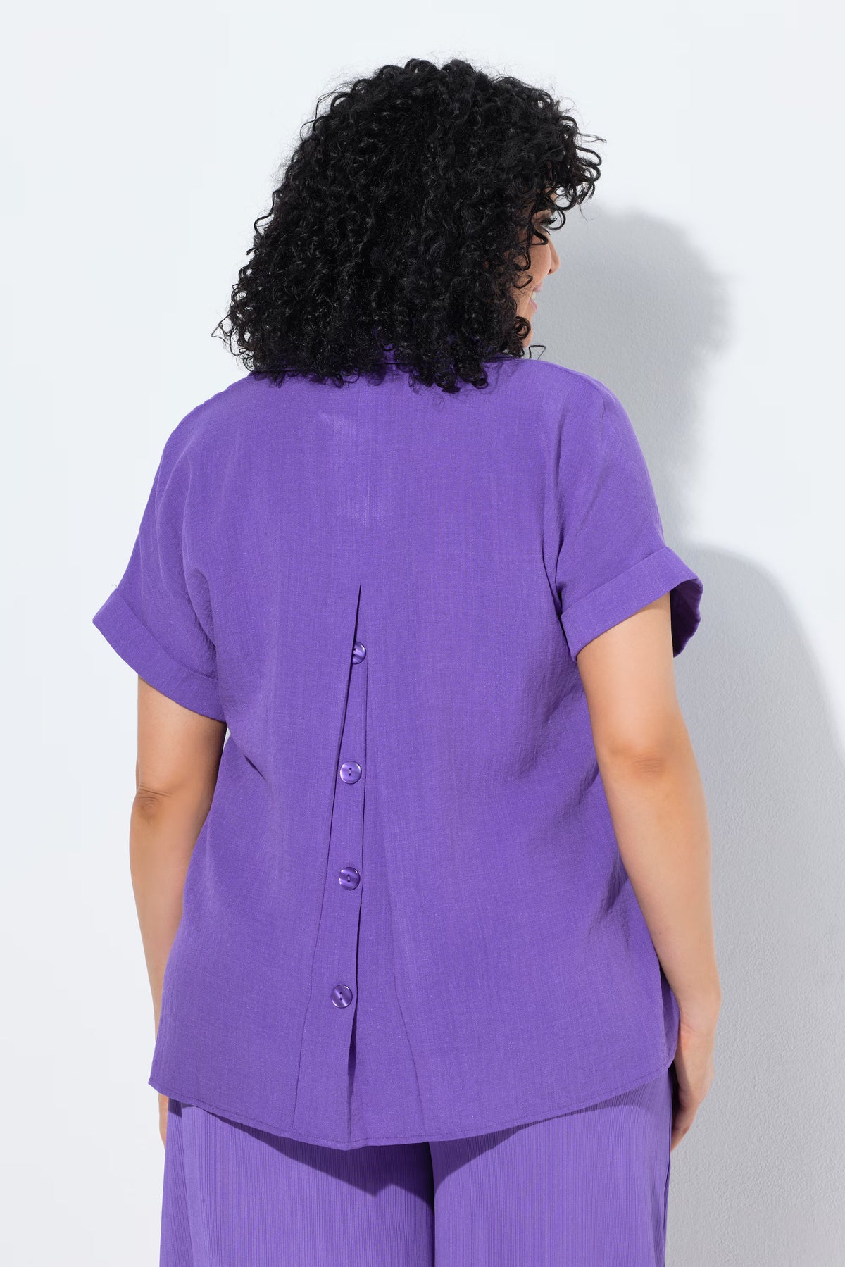 Ulla Popken Back Button Blouse in Purple 