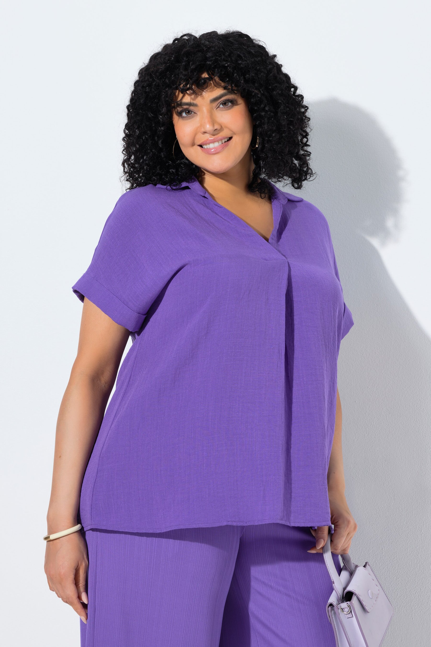 Ulla Popken Back Button Blouse in Purple 