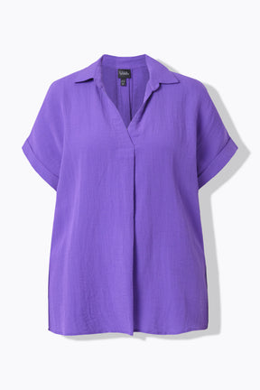 Ulla Popken Back Button Blouse in Purple 