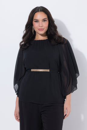Ulla Popken Belted Blouse in Black 