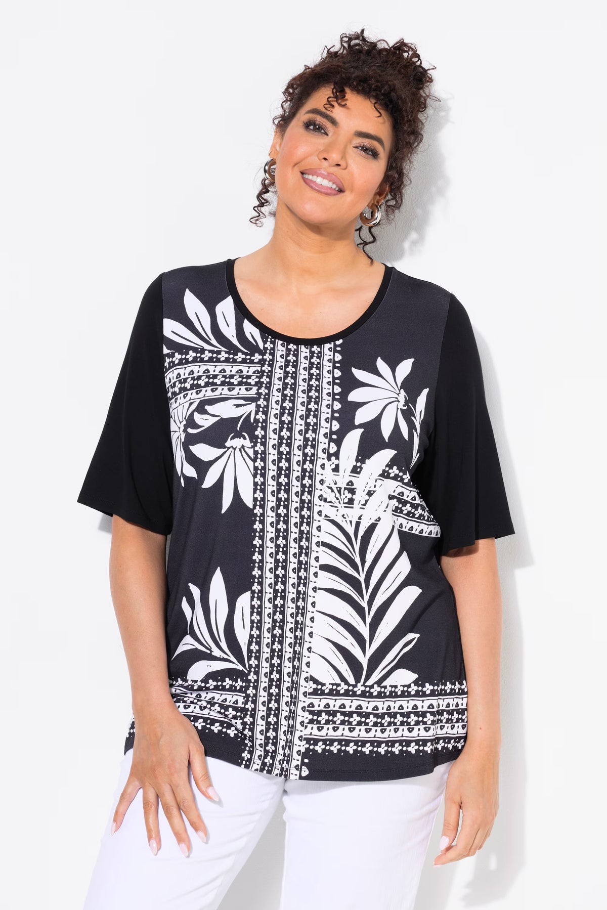 Ulla Popken Black Satin Front T-Shirt