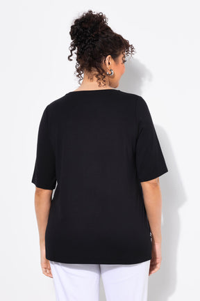 Ulla Popken Black Satin Front T-Shirt