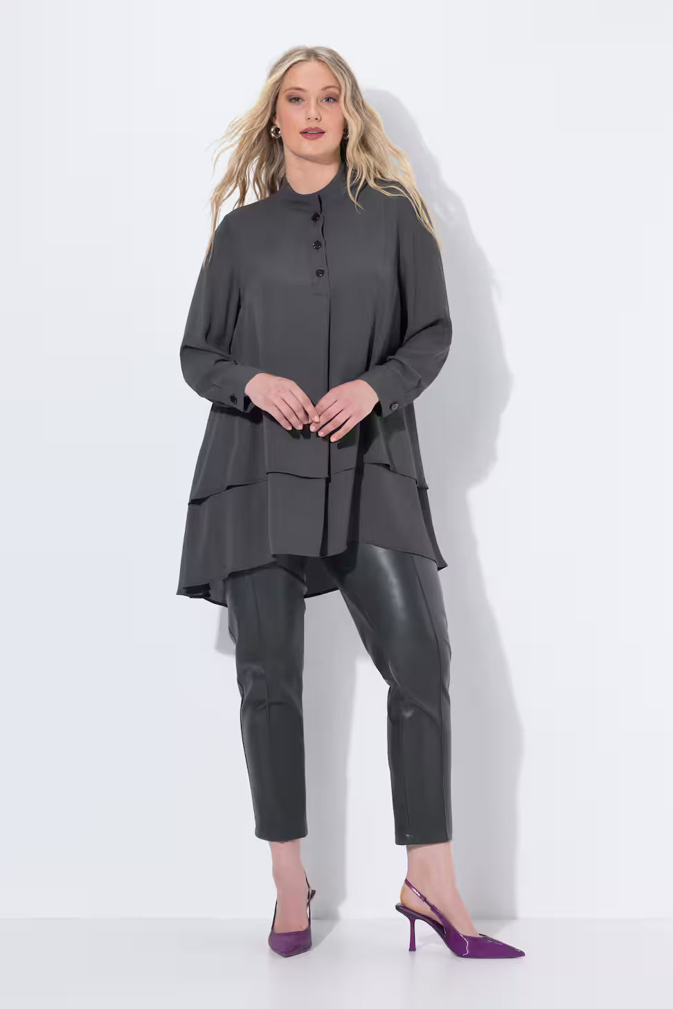 Blouse à Manches Longues Femme Ulla Popken Taille 44 - Gris Clair, Coupe Ample - Occasion Très Bon état