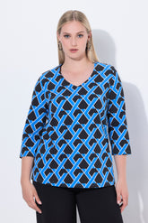 Ulla Popken Blue Graphic Print Top