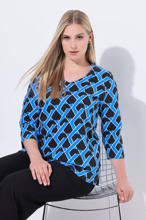 Ulla Popken Blue Graphic Print Top