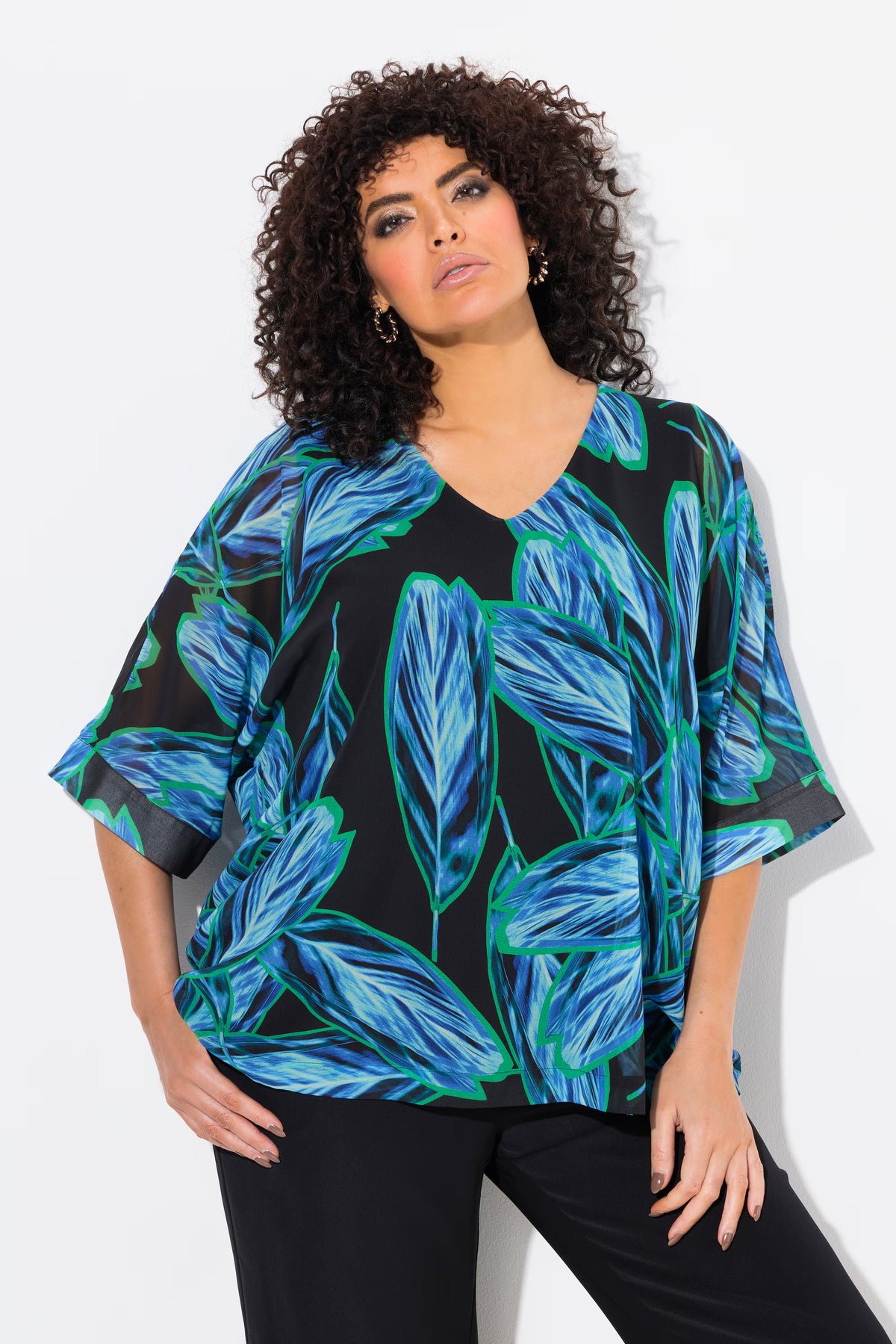Ulla Popken Blue Leaf Blouse