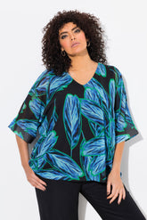 Ulla Popken Blue Leaf Blouse