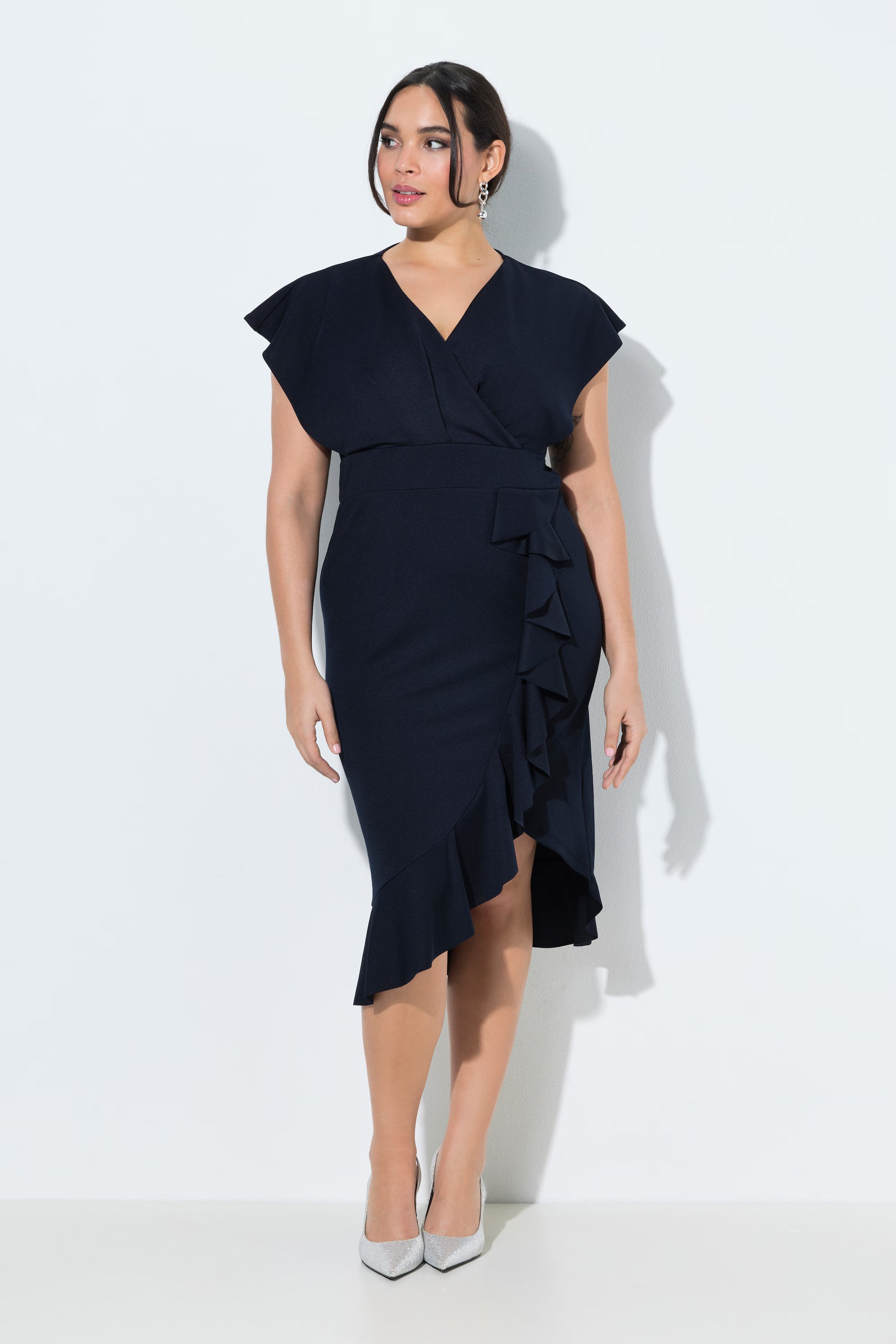 Ulla Popken Bodycon Ruffle Dress in Navy 