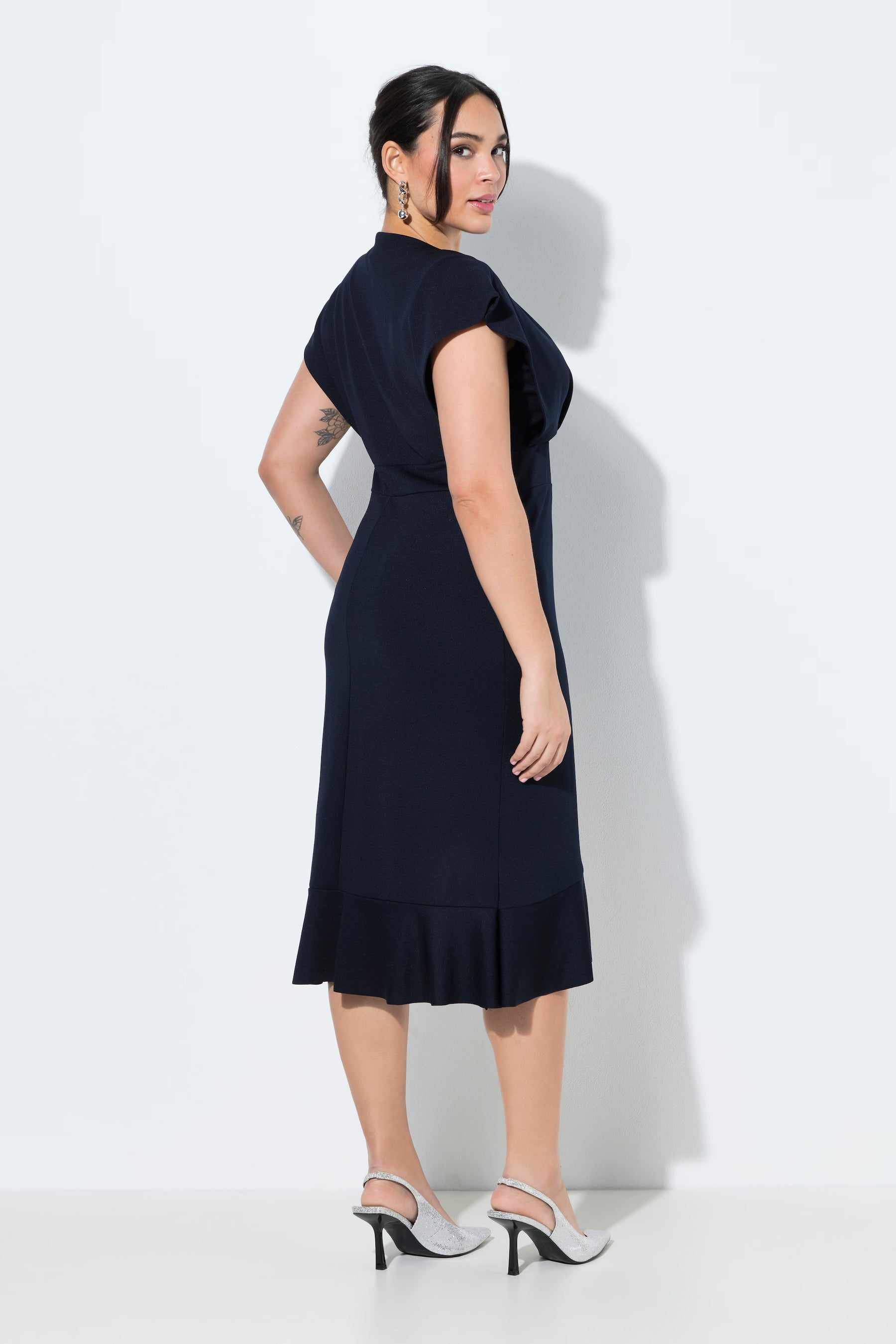 Ulla Popken Bodycon Ruffle Dress in Navy 