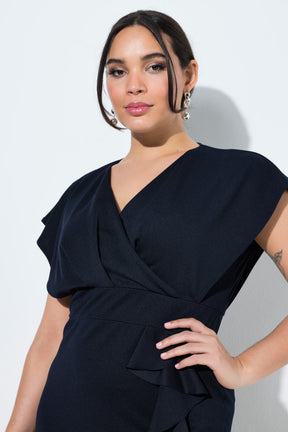 Ulla Popken Bodycon Ruffle Dress in Navy 