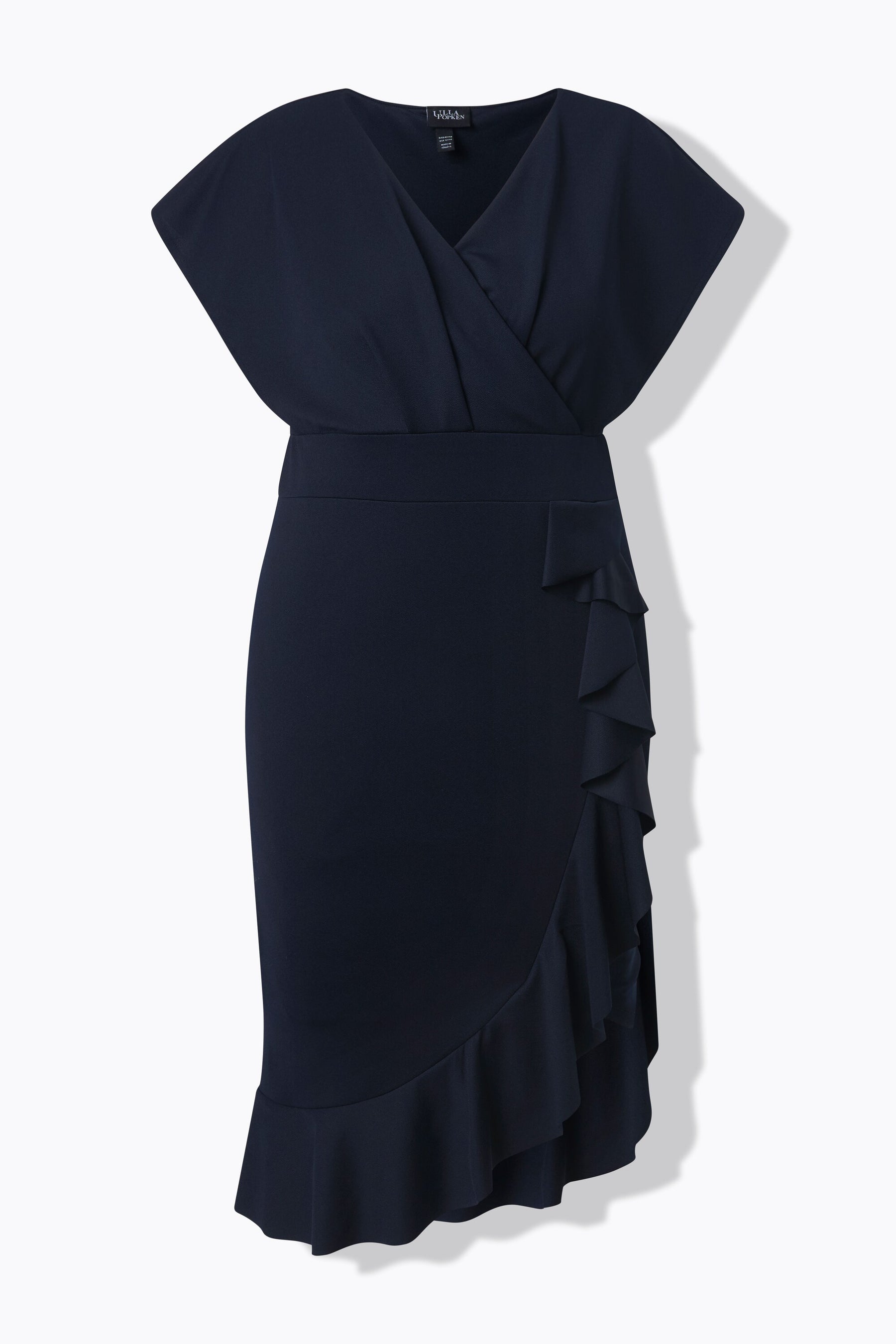 Ulla Popken Bodycon Ruffle Dress in Navy 