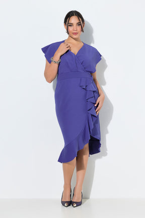 Ulla Popken Bodycon Ruffle Dress in Purple 