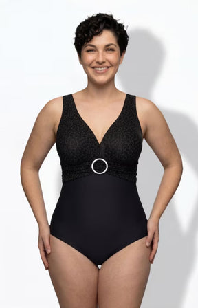 Ulla Popken Buckle Swimsuit in Black 
