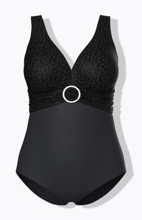 Ulla Popken Buckle Swimsuit in Black 