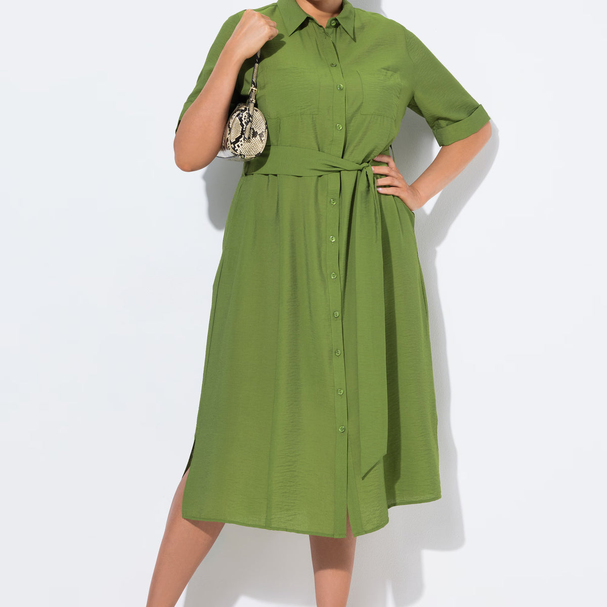 green flared dress Ulla Popken Button Dress Green | Plus Size Dresses