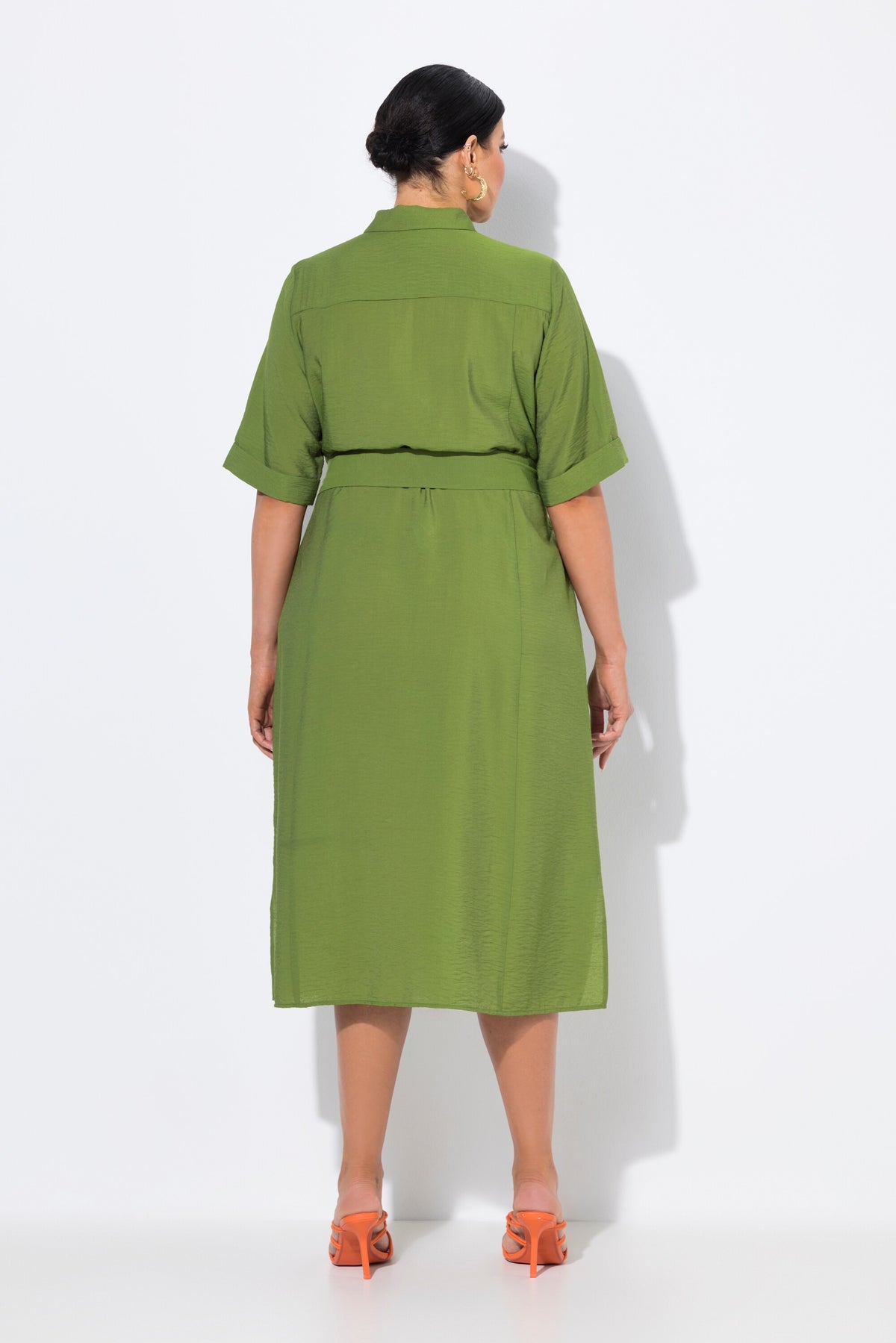 Ulla Popken Button Midi Dress in Green