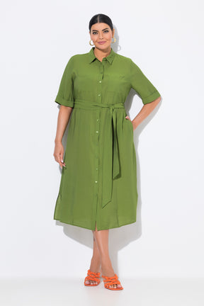 Ulla Popken Button Midi Dress in Green