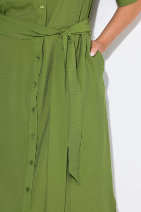 Ulla Popken Button Midi Dress in Green