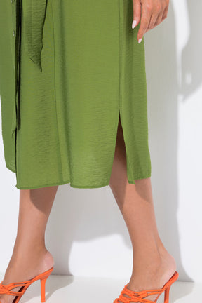 Ulla Popken Button Midi Dress in Green