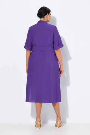 Ulla Popken Button Midi Dress in Purple