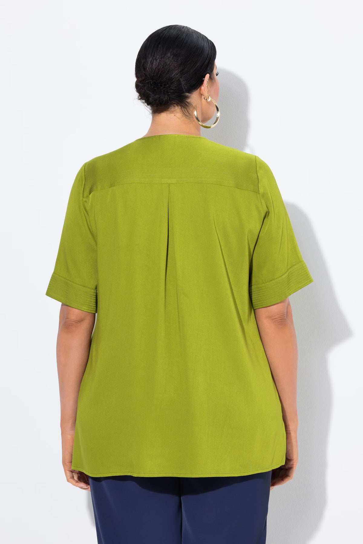 Ulla Popken Button Neck Blouse in Green