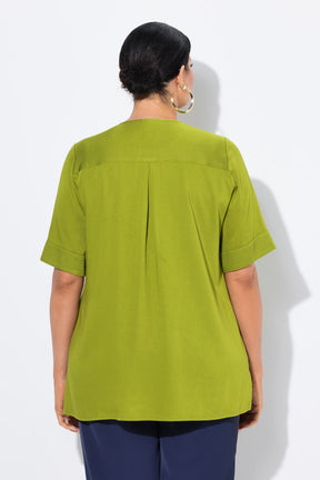 Ulla Popken Button Neck Blouse in Green